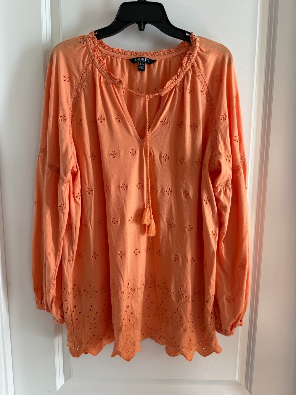 Lauren Ralph Lauren Coral Eyelet Tie-Front Tunic Top